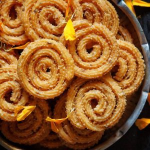 Golden chakuli spirals made with rice flour