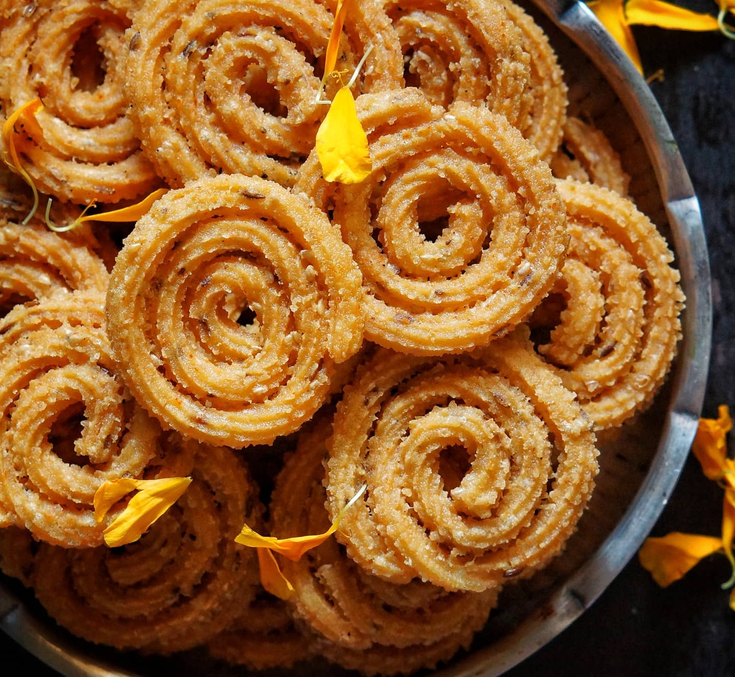 Golden chakuli spirals made with rice flour